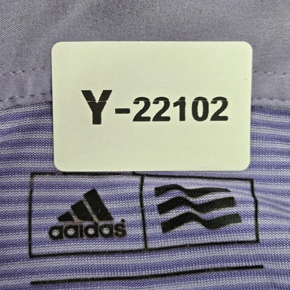 Adidas Men Polo 2XL Purple Golf Striped Button Logo Short Sleeve‎